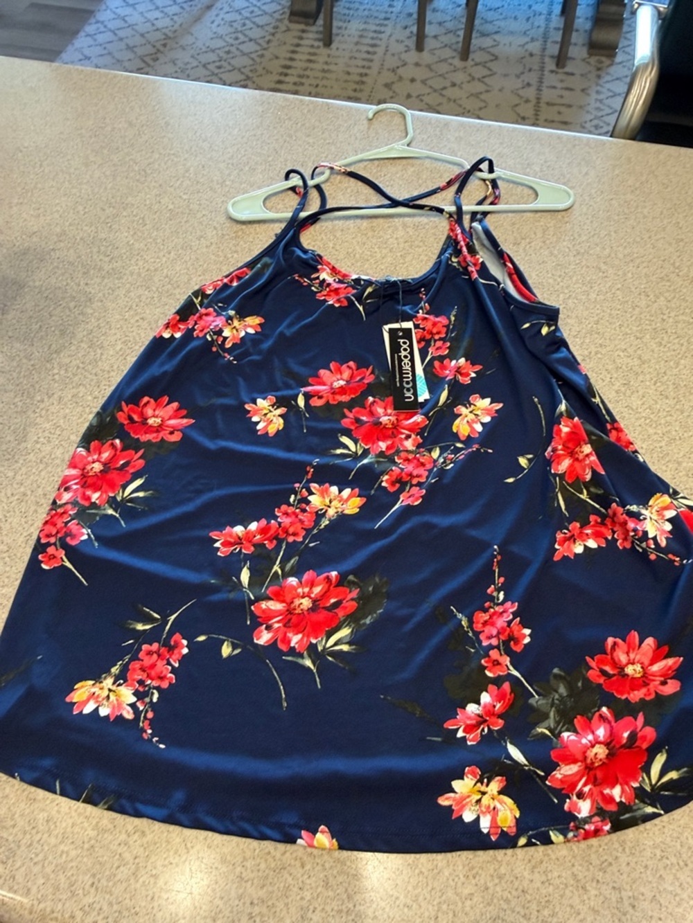 Paper moon NWT Navy Floral Crisscross Strap Tank Top plus size 3X - Picture 5 of 9